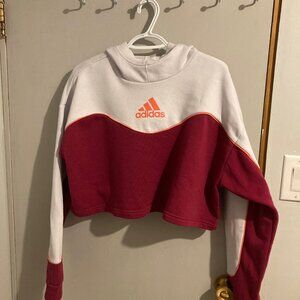 #48 Womens's Adidas Color Block Fuchsia and White Cropped Hoodie, Size Large